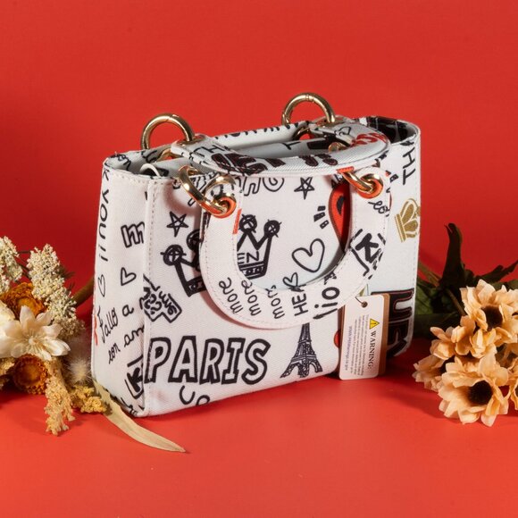 3 AM Forever Fashionnovab Graffiti Bag Clutches Color White - Picture 5 of 10